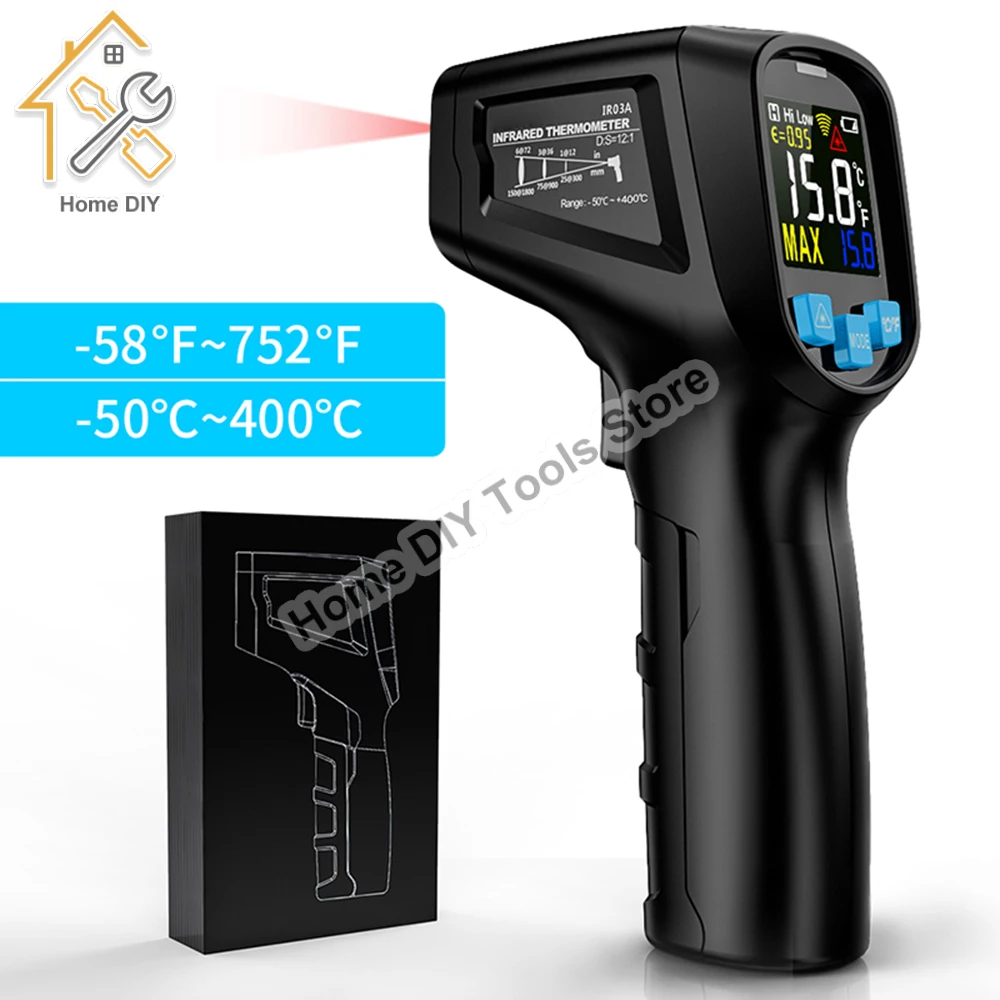 

Digital Infrared Thermometer Laser Temperature Meter Non-contact Pyrometer Imager Hygrometer IR Termometro Color LCD Light Alarm