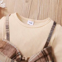 hibobi Autumn 2-Piece Set Baby Girl Plaid Print Bow Decor Color-Block 2 In 1 Dress With Headband For 1-3 Year Old Baby Girls 3