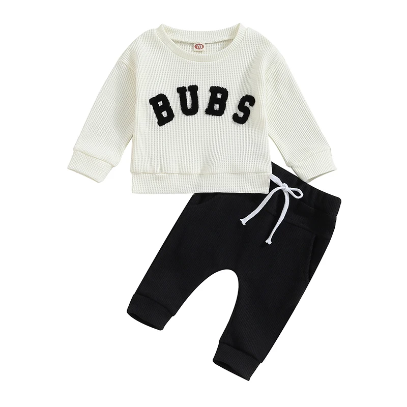 

Toddler Boy Clothes Set Casual Contrast Color Letter Print Long Sleeve Tops with Pants Outfit