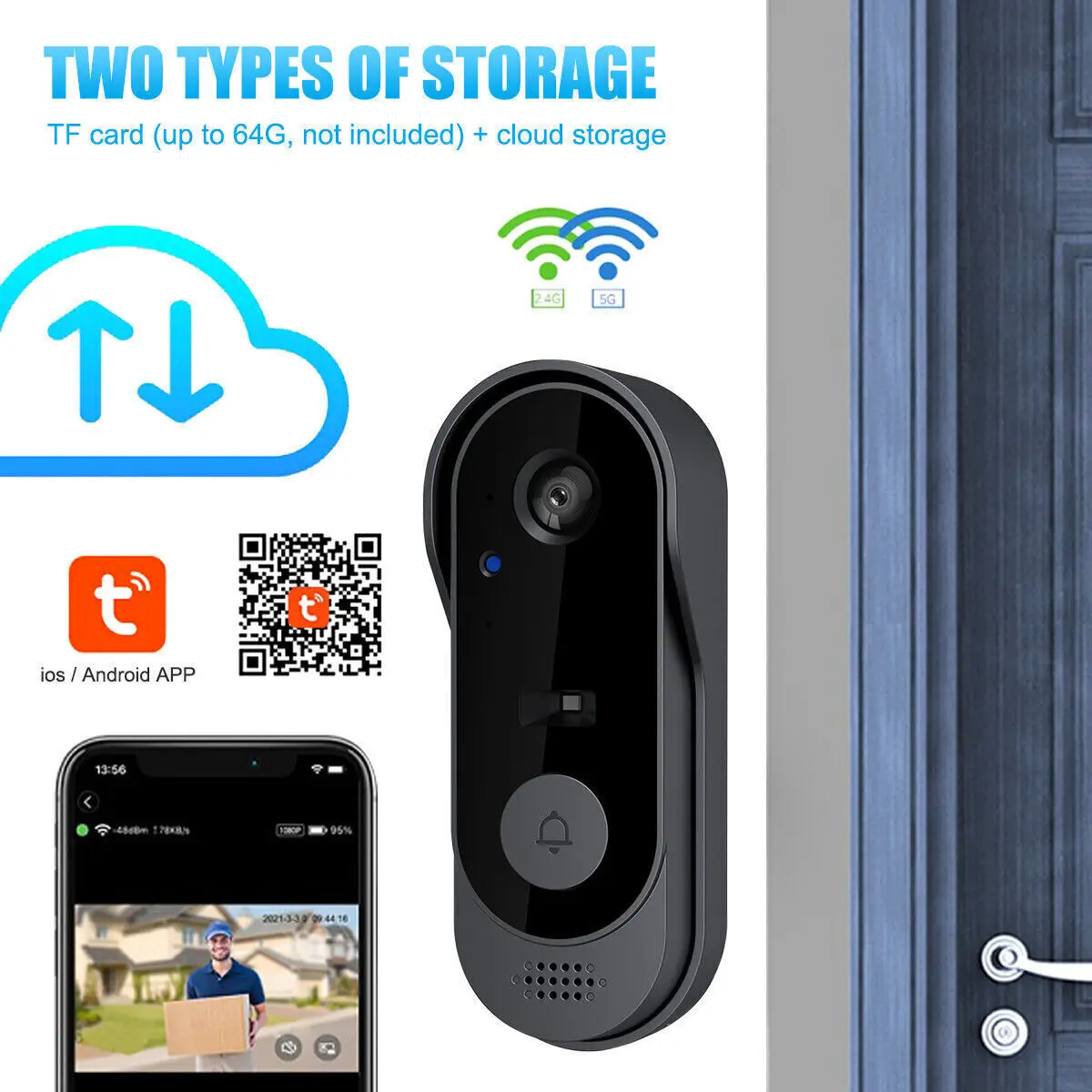 Sonnette vidéo Tuya avec caméra sans fil, Wi-Fi, HD, interphone vidéo de sécurité, IR, extérieur, téléphone, sonnette de porte
