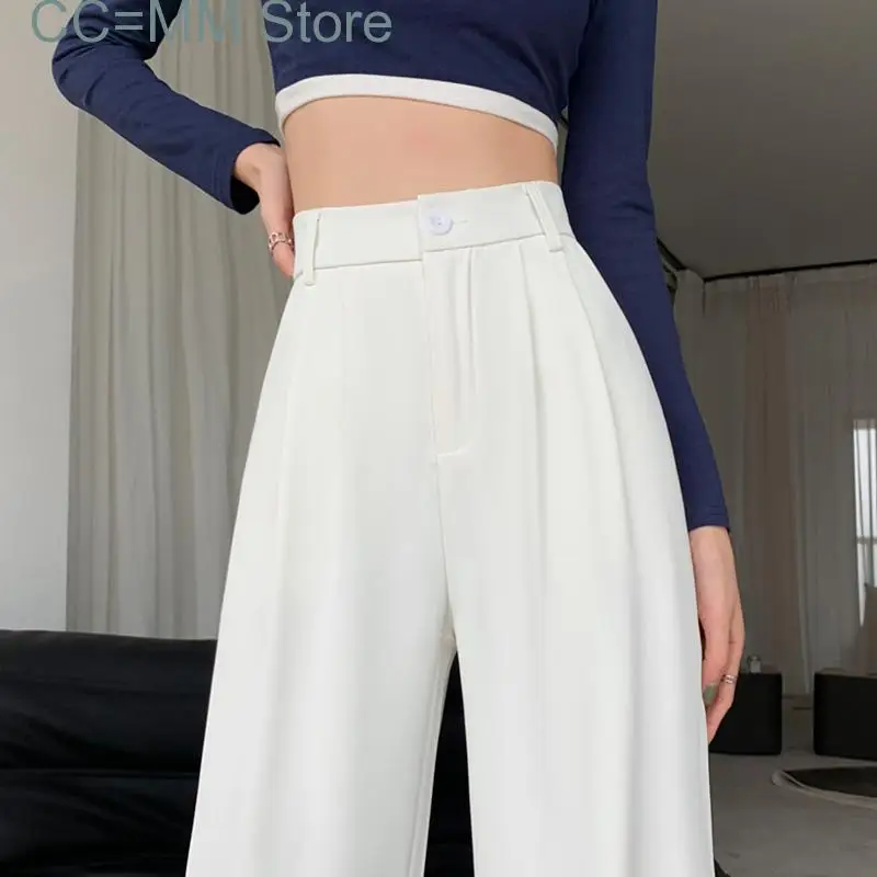 New Suits Pants Fashion Spring Office Ladies High Waisted Wide Leg Pants Women Chic Casual Loose Black Pants