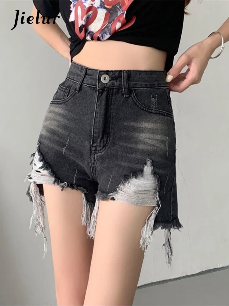 

Jielur Casual High Street Short Jeans Women Summer Hot Girls Blue Shorts High-Waisted Denim Shorts Baggy Wide Leg Jeans Female