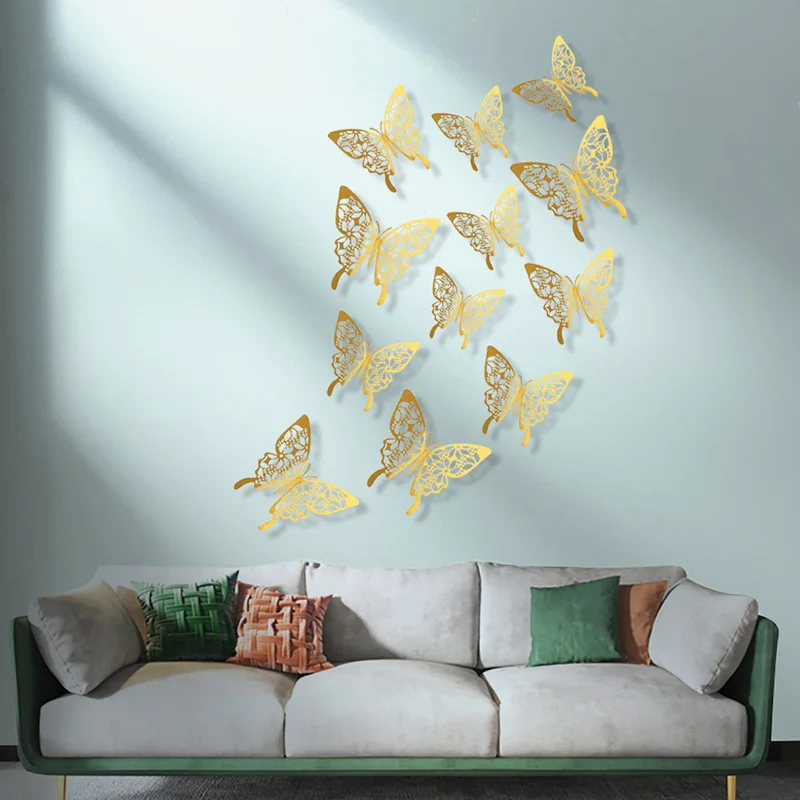 Cake Topper Butterfly Cake Toppers 12pcs Happy Birthday Stickers 3D Wall Stiker Wedding Crafts Party Kids Gift