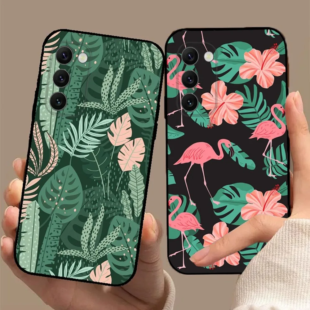 Custodia Per Telefono Monstera Green Leaves Per Samsung S23,23,22,30,21,10,9,Note20 Ultra,Lite,Ultra,5G,Plus,Fe, Custodia Morbida Nera