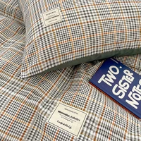 Nordic Plaid Pattern Wash Cotton Bedding Set Duvet Cover Pillowcase Bed Sheet Set Comforter Cover Bed Linens Set Queen King Size 6