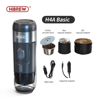HiBREW 자동차 및 가정용 휴대용 커피 머신, 엑스프레소 커피 메이커, 네스프레소 돌체 포드 캡슐 커피 파우더, H4A, DC12V