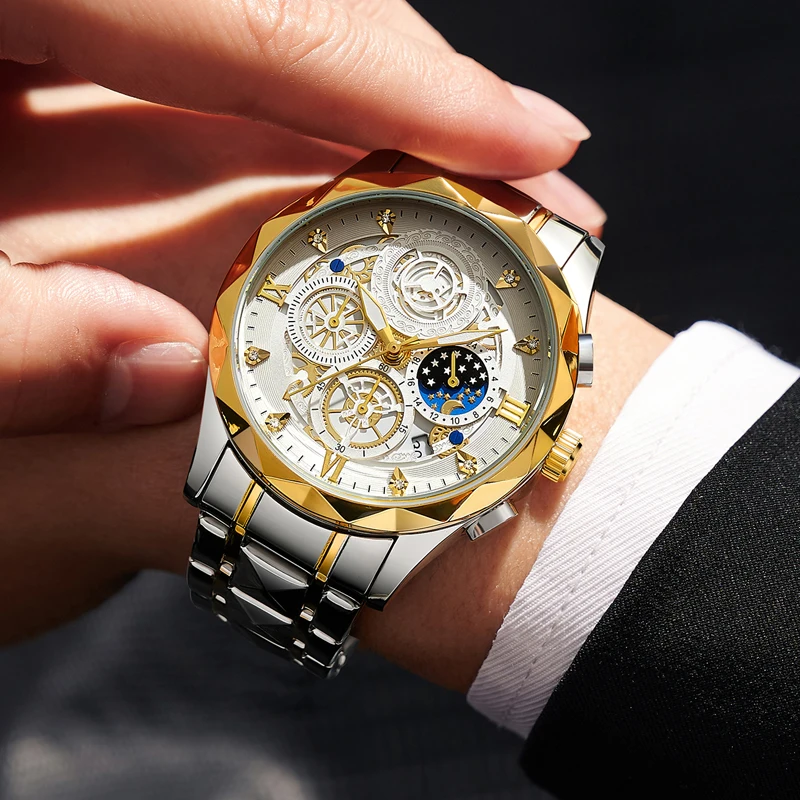 PAAZOMU Luxury Man Wristwatch Waterproof Luminous Chronograph Watch for Men Stainless Steel Men's Quartz Watches reloj hombre