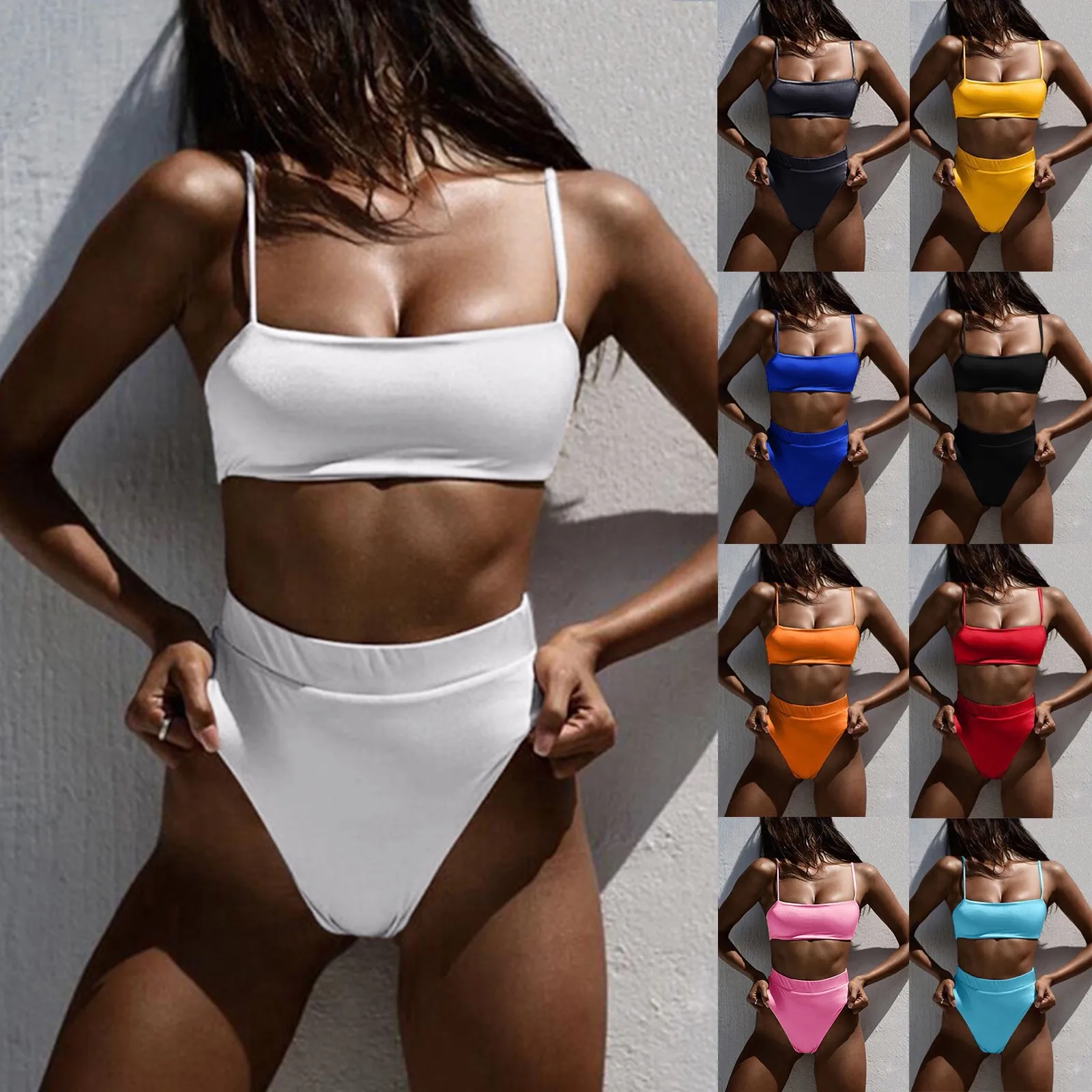 

Sexy High Waist Tummy Control Two Piece Swimsuit Women Bikini Set Swimwear Cover Up Monokini Beach Mujer купальник Tankini Set