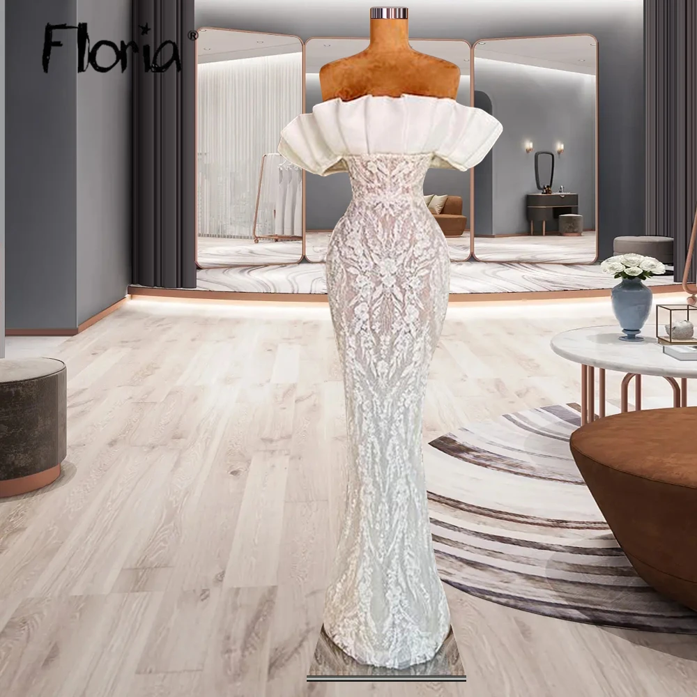 

Сексуальное Кружевное длинное платье с открытыми плечами для выпускного вечера, женское элегантное вечернее платье с юбкой-годе белого/цвета слоновой кости на заказ