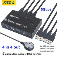 MZX USB Switch Selector KVM Switcher 3.0 Hub 3 0 KM 4 Computer Host Share 4 USB Devices for Keyboard Mouse Printer KVM Switch 1