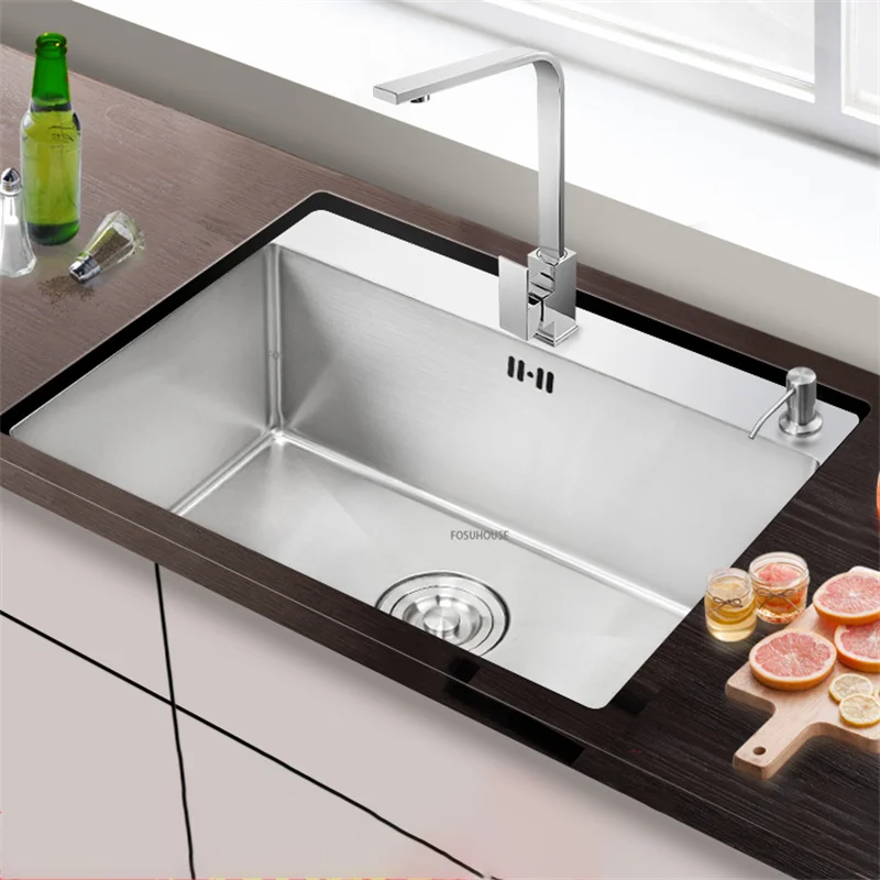 Single Slot Kitchen Sinks Strainer Stainless Steel Wash Basin Handmade Sink  Under Counter Household Items Kitchen Accessories