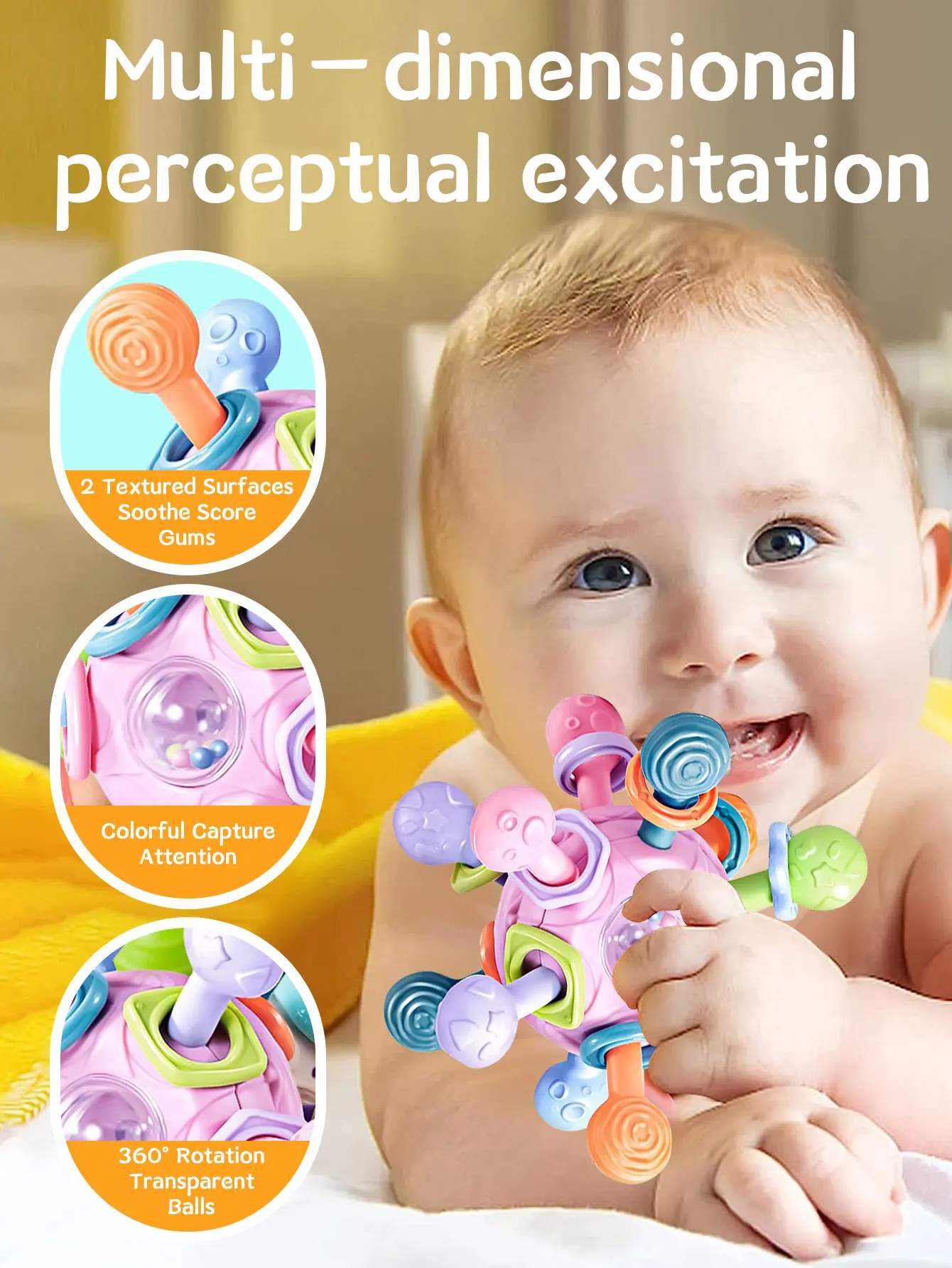 Baby Rotating Rattles Ball Toy Silicone Teether Grasping Exercise Game Hand Bell Develope Intelligence Educational