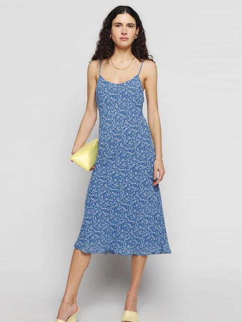Reform Strap Dress Large Fragmented French Print Tall Straight Skirt Women s Summer