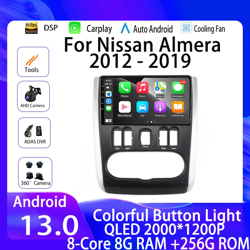 

QLED Android 13 Car Radio Multimedia Navigation GPS Stereo Player Wireless For Nissan Almera 2012 - 2019 Auto+Carplay 4G WiFi