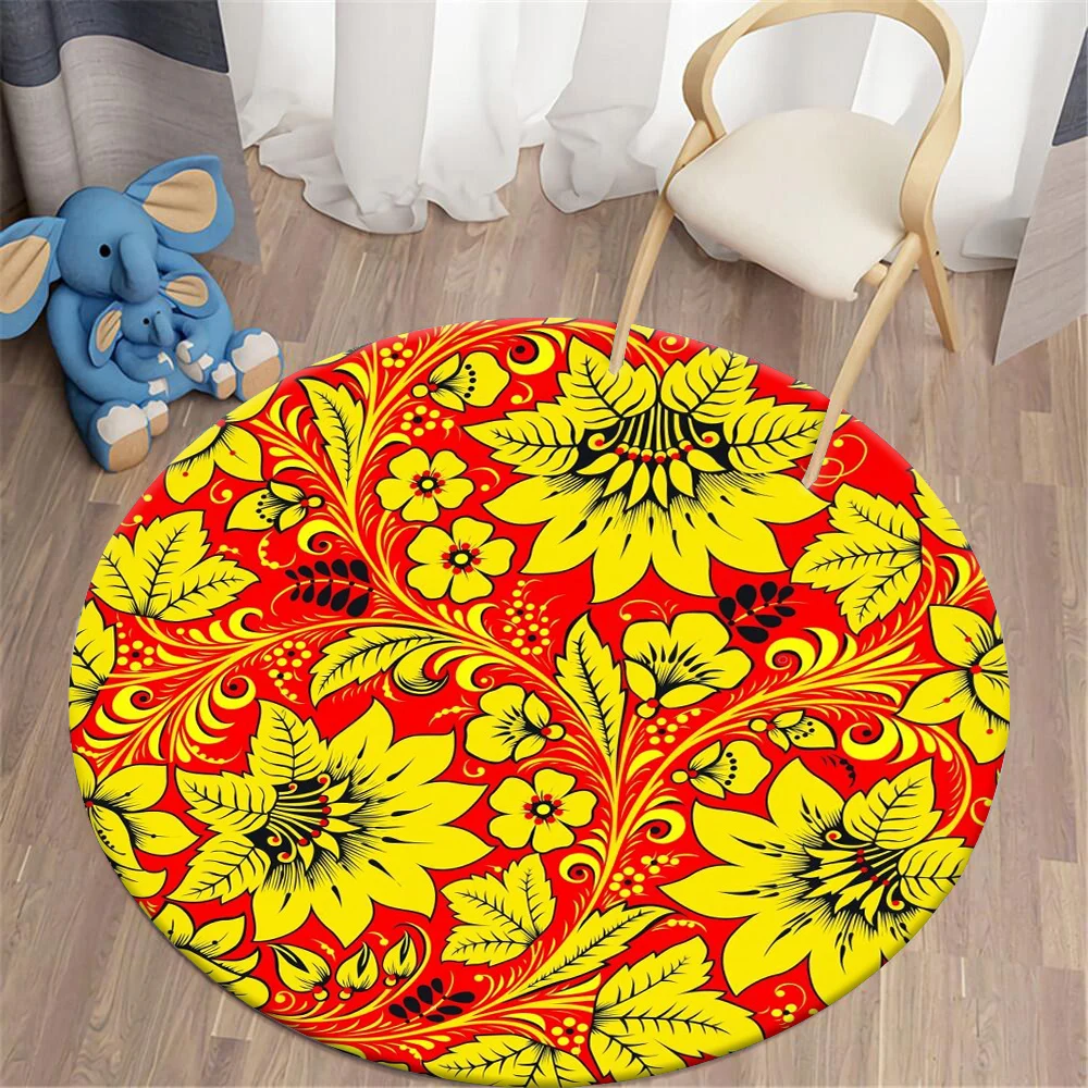 

CLOOCL Plush Round Rugs Vintage Floral 3D Printed Flannel Floor Mat Large Carpet for Living Room Bedroom Fashion Soft Room Mat