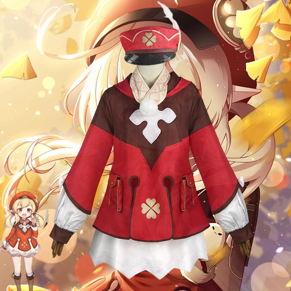 

Genshin Impact Klee Cosplay Costume Uniform cotton Dress Anime Game HotUnisex Ears Wig with Hat Full Set Cute Halloween Carnival