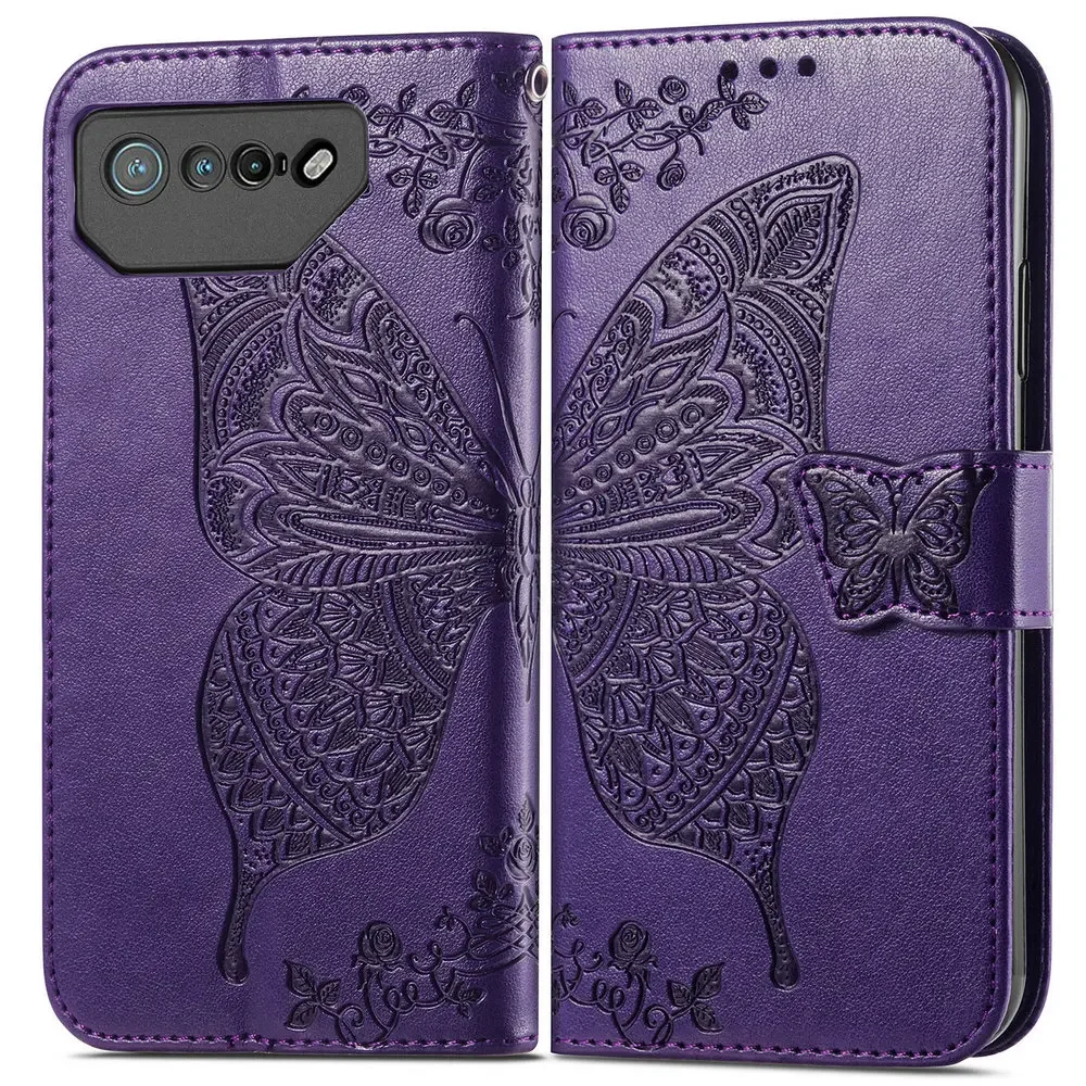 Rog Phone 7 5G 2023 Book Cover Butterfly Leather Wallet Emboss Funda Per Asus Rog Phone 6 Pro Flip Case Capa Phone6 D Phone7 6D