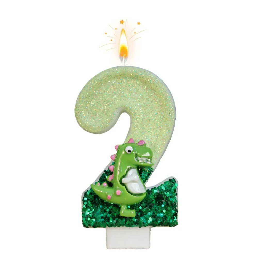 1 Stück 0-9 Nummerierte Zweifarbige Cartoon-Dinosaurier Pailletten-Geburtstagskerzen DIY Kuchendekoration für Hochzeit und Feste – Detail 6