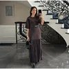 Elegant Patchwork Pleated Long Dress Women Brown O-neck Half Sleeve Knit Dresses Female 2025 Spring Summer Lady High Street Robe - Brown