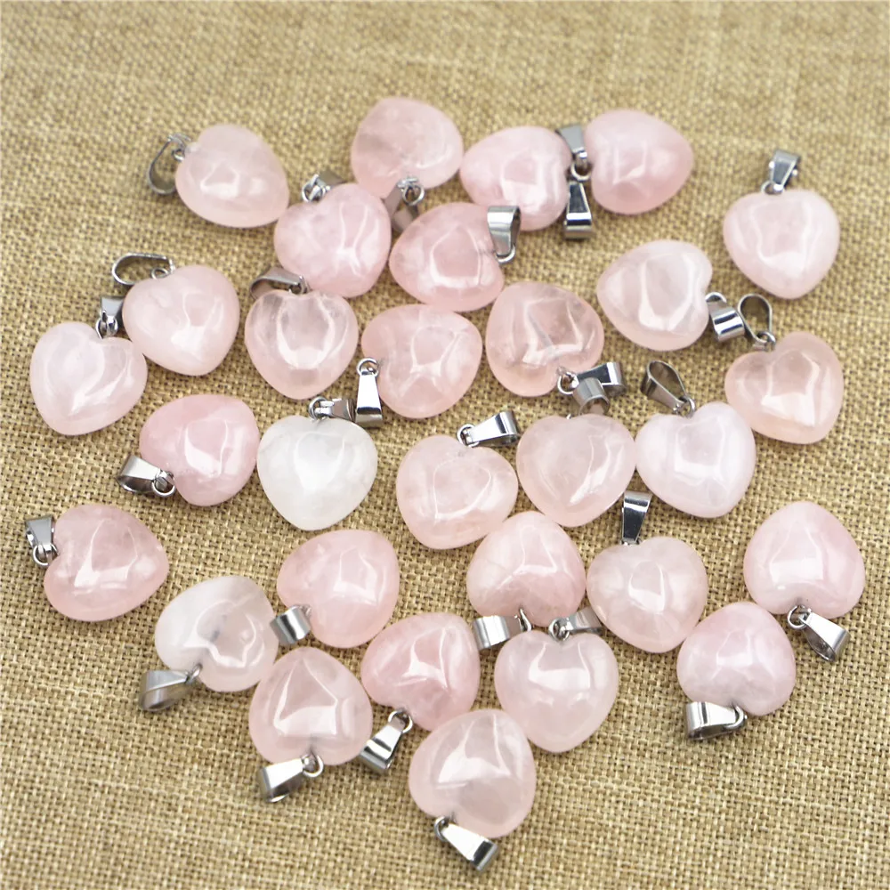 Fashion Natural Stone Rose Quartz Heart Pendant Charm Healing Crystal For Necklace Women Jewelry Making DIY Accessories 50PCS