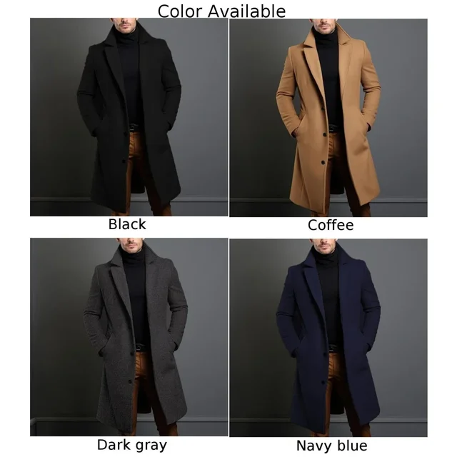 Warm And Comfortable Black Trench Coat For Mens Long Sleeve Single Breasted Overcoat Perfect For Fall And Winter - Image 5