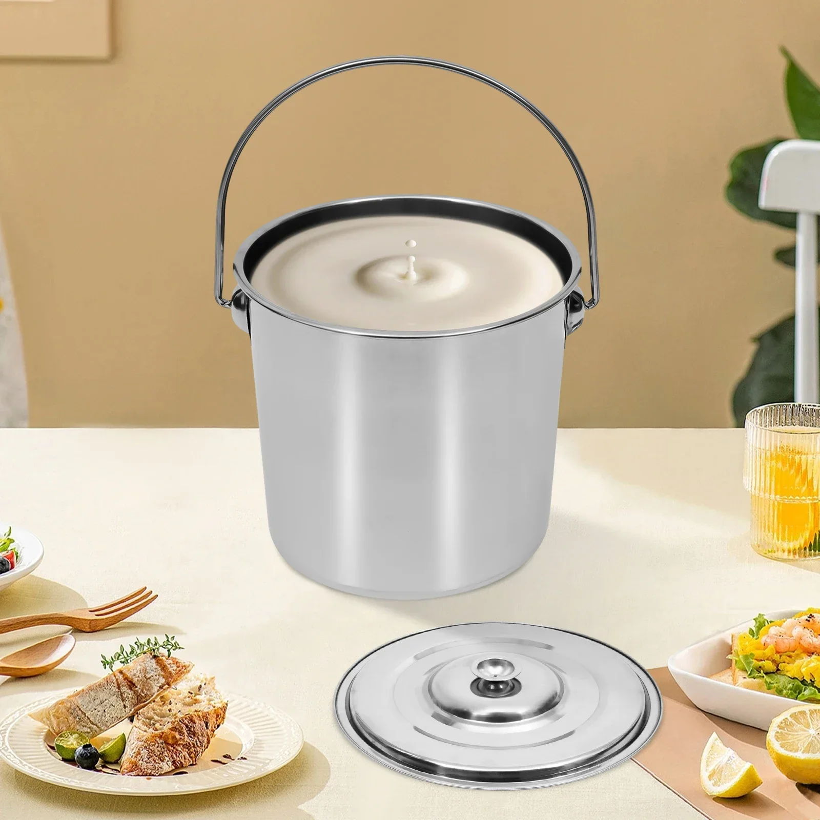 Large Capacity Milk Can 6 / 12 / 20L Stainless Steel Bucket Anti-Slip Grooves for Kitchen and Catering with Lid