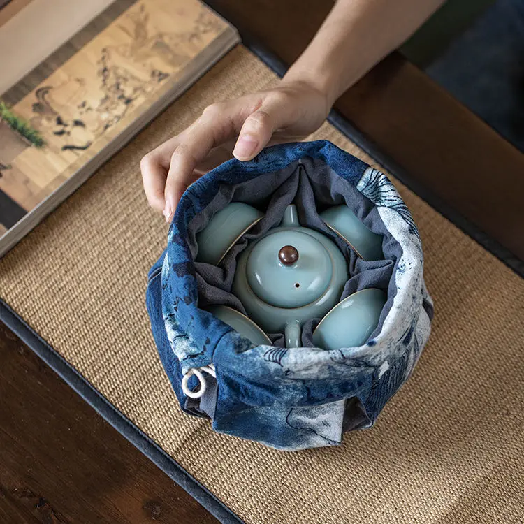 Creative Double sided Tea Cup Storage Bag Master Cup Cloth Bag Portable Travel Thickened Cloth Tea Set Accessories LF515
