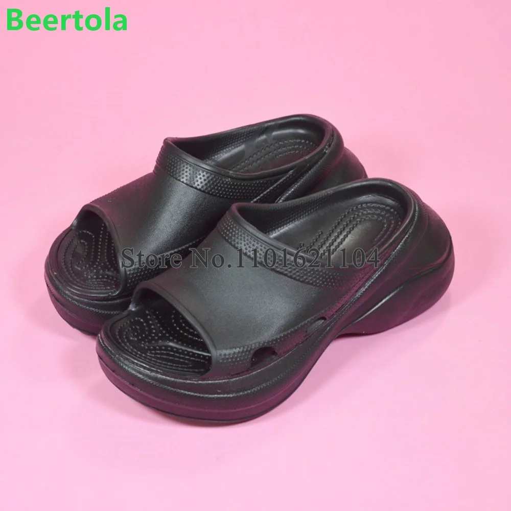 Thick Sole Round Toe Luxury Slippers For Female Women 2023 New Outside Casual Outfit Fashion Summer Slip-on Solid Shallow Shoes