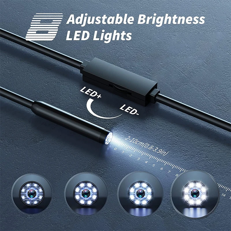 8mm Endoscope Camera For iPhone iPad IOS & Android Type-c Led Light IP67 Borescope Industry Inspection Camera With Semi-Rigid 2