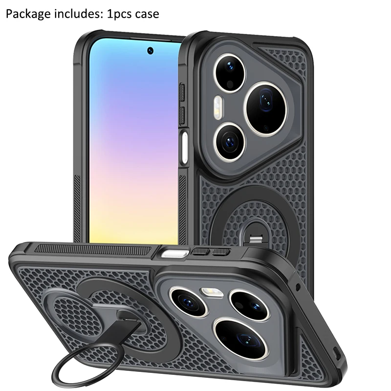Magnetic Mesh Heat Dissipation Case with 360° Rotating Ring Holder and Magsafe Compatibility