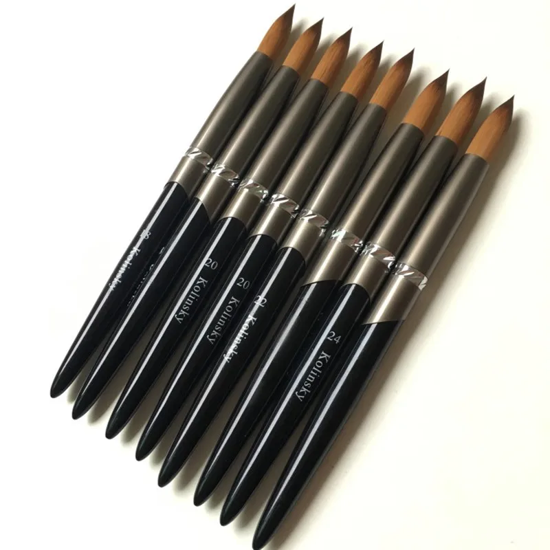 2023 Round Sharp 1pcs Hot Sale Factory Direct Kolinsky Acrylic Nail Brush Black Silver Metal Handle Big Size 14#16#18#20#22#24 4