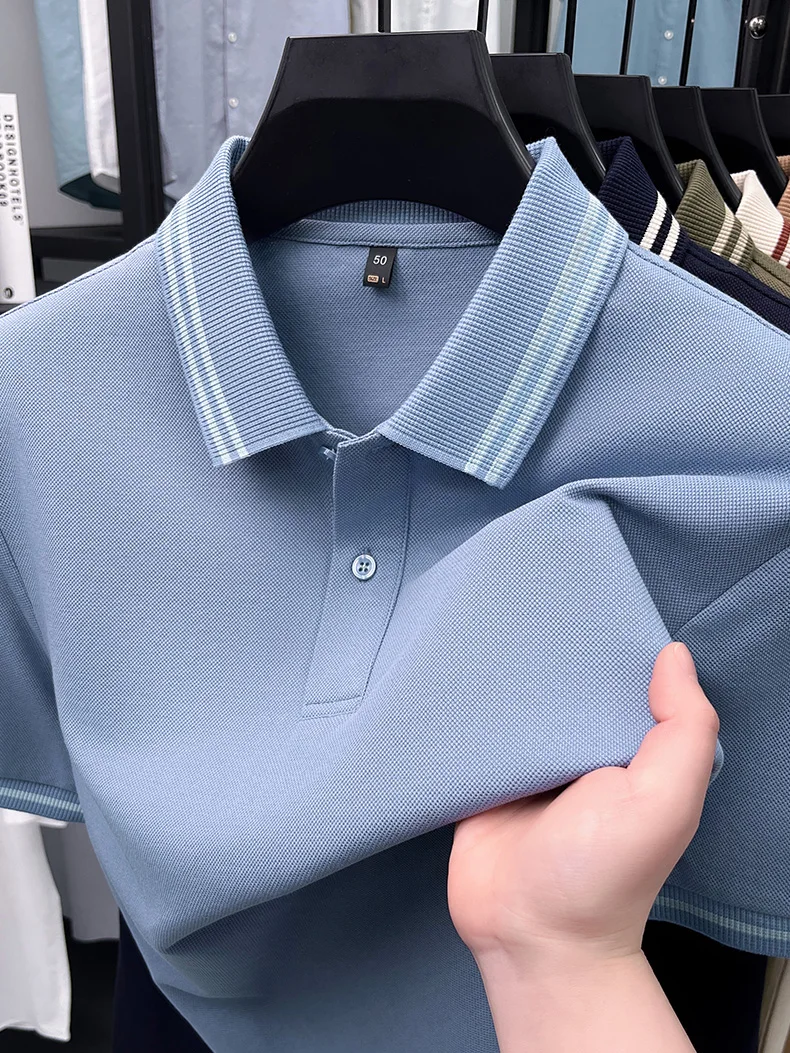 100% pure cotton men's short sleeve polo shirt high-quality fashion soft comfort striped decoration summer casual T-shirt top 26 S7b3e418bfd0248239eb8b9c9d686f9bby