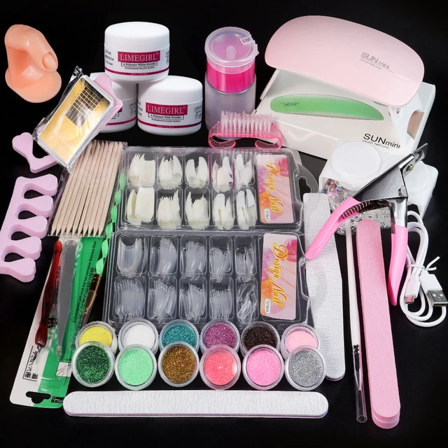 Poudre acrylique pour ongles et monomère liquide, kit de manucure, paillettes en cristal, pointes d'ongles 3D, outils Carimplantés, N64.Art 1