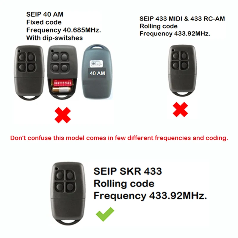 SEIP Remote Control SKR433 SKRJ433 SKR433-1 SKR433-3 Garage Door Opener Remote Control 433.92MHz Rolling Code Transmitter