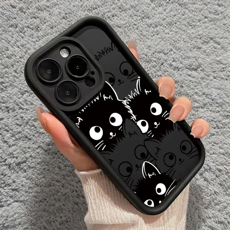 Shockproof Soft Silicone Phone Case with Cute Cartoon Cat Design