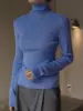 Women's High Neck Long Sleeve Wool Sweater, Slim Fit, Monochromatic, Casual, Autumn, Winter 4