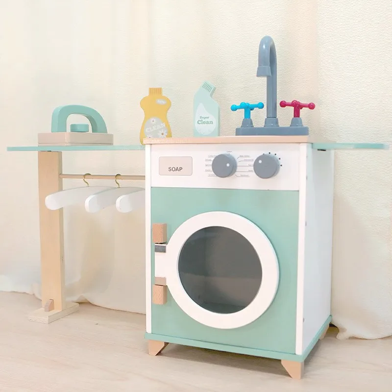 Doki Toy Cartoon Drum Washing Machine Water Absorption Quick Drying Dust Cover Household Wooden House Children's Toy New 2024 3