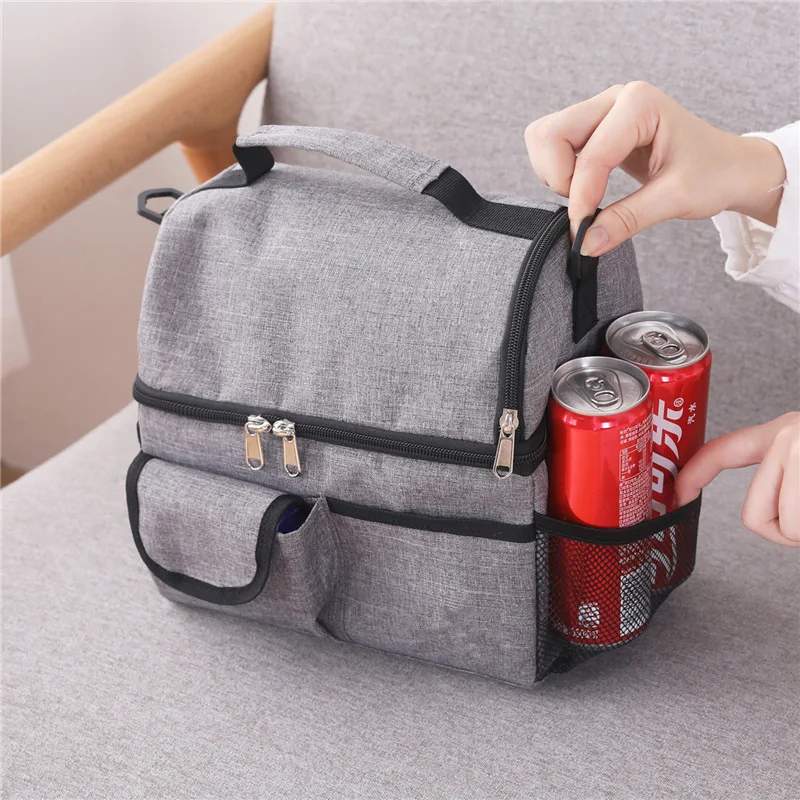 Double Deck Lunch Bag Outdoor Camping Hiking Food Thermal Pouch Child Picnic Drink Snack Keep Fresh Storage Package Bags Handbag images - 6