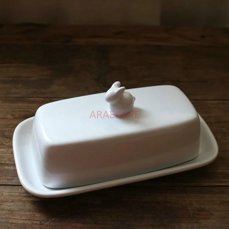 Ceramic white rabbit plate, baking bowl, rabbit seasoning jar, butter box, Mid Autumn Festival bunny