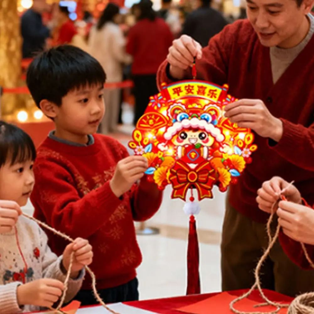 Blessing Fu Character Pendant Traditional DIY Cartoon New Year Lucky Pendant with Light String Handmade Wall Hanging Ornament