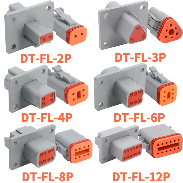 Deutsch DT Series IP68 Waterproof Connector with Fixed Flange Plug DT04-2P/12P for Auto/Truck/Bus Wiring 22-16AWG 1