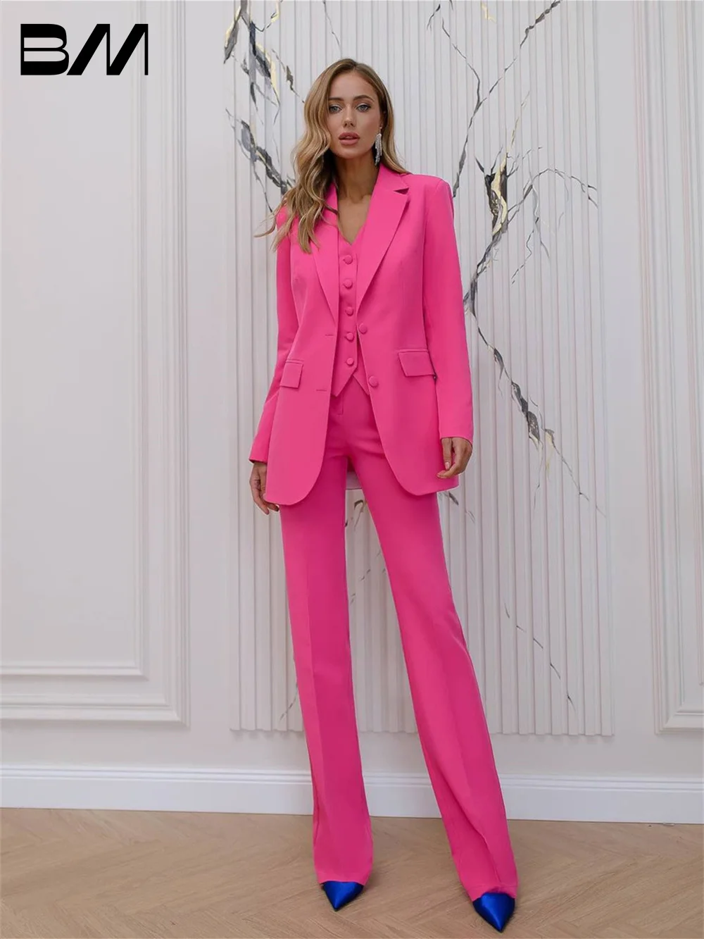 Popular Women's Spring New Fashion Professional Suit Matching Set Pink Elegant Casual Blazers Pants Two Piece Female Clothing