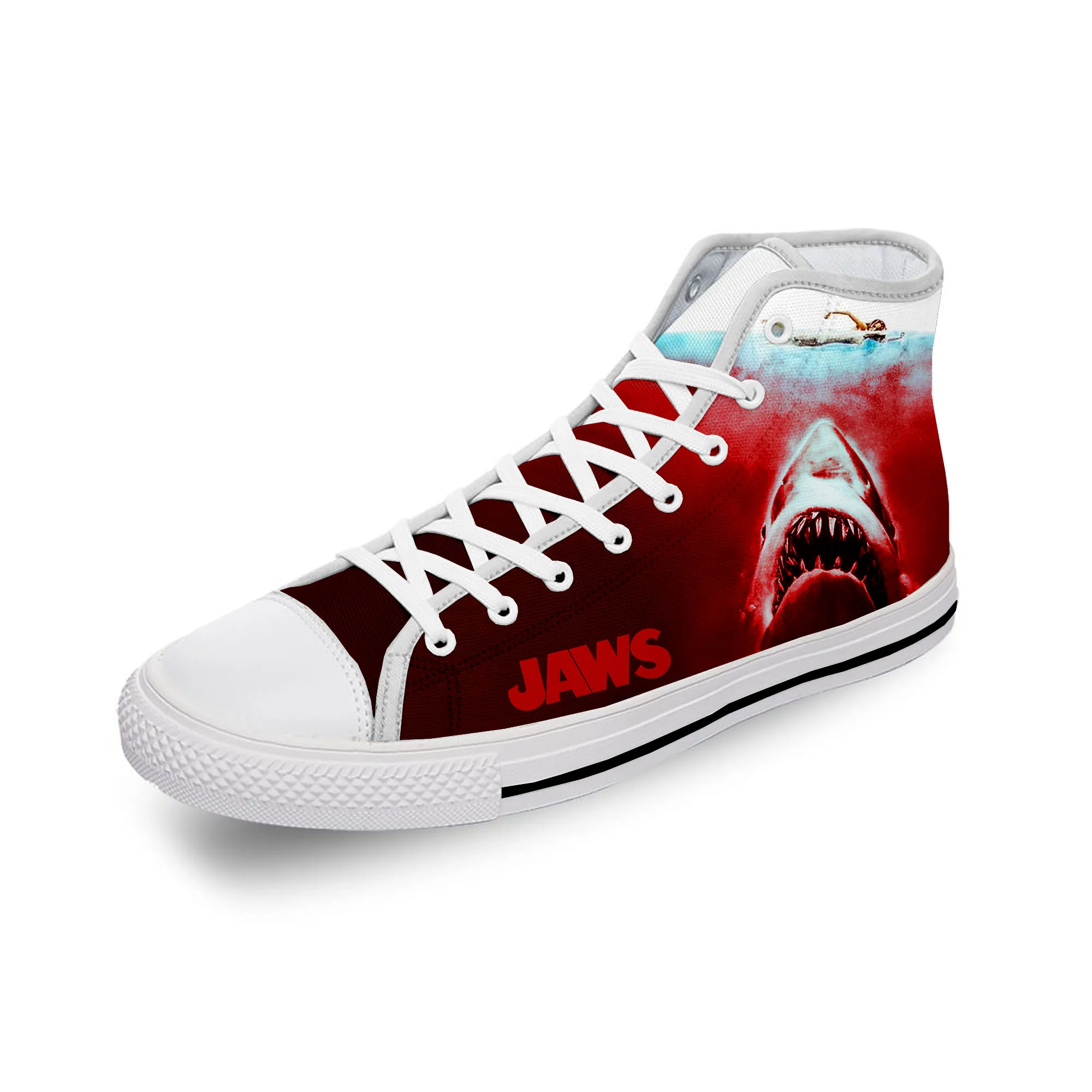 

Jaws Movie Shark Horror White Funny Cloth 3D Print High Top Canvas Fashion Shoes Men Women Lightweight Breathable Sneakers