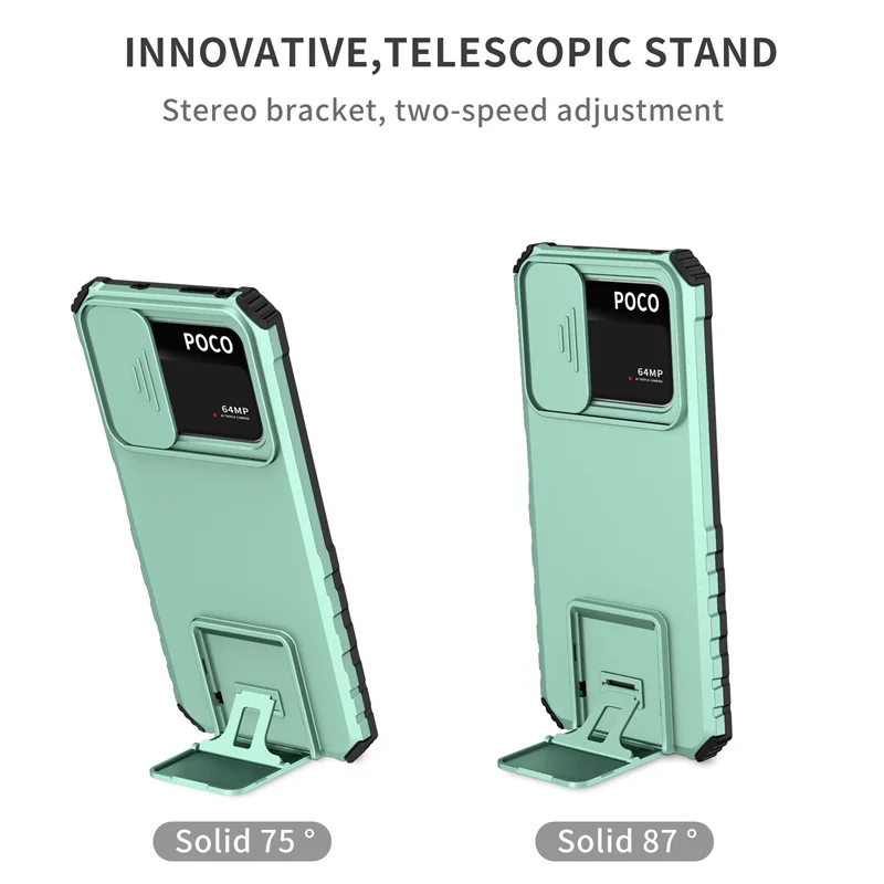 For Xiaomi Poco M4 Pro 4G Case Slide Camera Lens Armor Cases For Poco Poko Pocco Little M4Pro M 4 Pro 4Pro M4 Pro Stand Cover 2