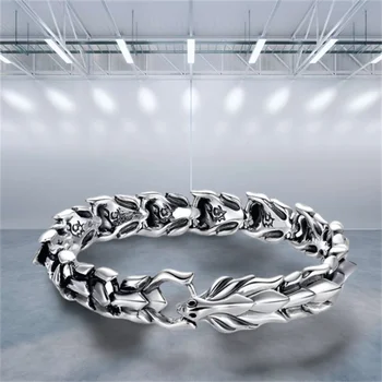 Wu's 2022 New Domineering Retro Keel Dragon Bracelet Dragon Pattern Dragon Scale Dragon Head Bracelet Men's Jewelry