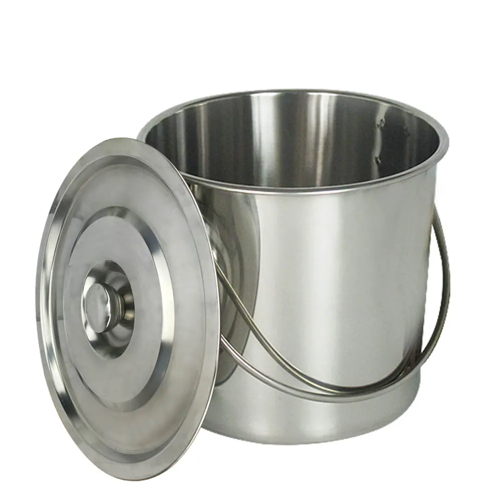 6L/12L/20L Bucket with Lid & Handle Water Storage Pail Metal Milking Bucket Stainless Steel Extra Thick 5