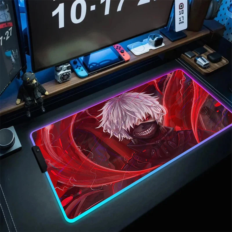 

T-Tokyo Ghoul Anime belt LED Light Large Mousepad RGB Waterproof Gaming Mouse Pad Game PC Office Computer Luminescence Desk Mat
