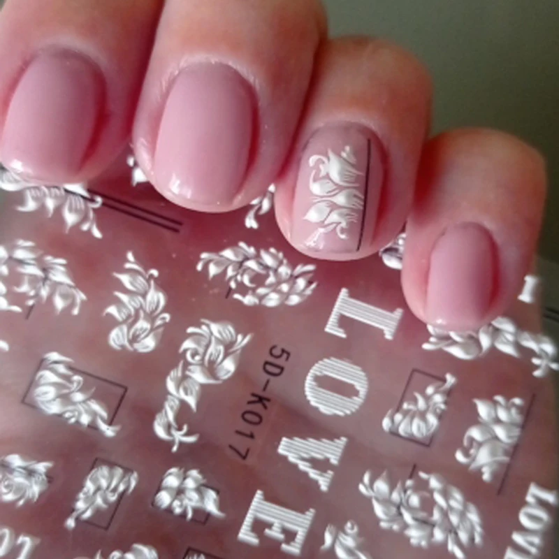 

1 шт., белая рельефная Цветочная наклейка для дизайна ногтей