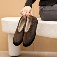 AIYUQI Winter Flat Shoes Women 2025 New Fur Lining Warm Women Snow Shoes Genuine Leather Comfortable Female Winter Ballet Shoes 1