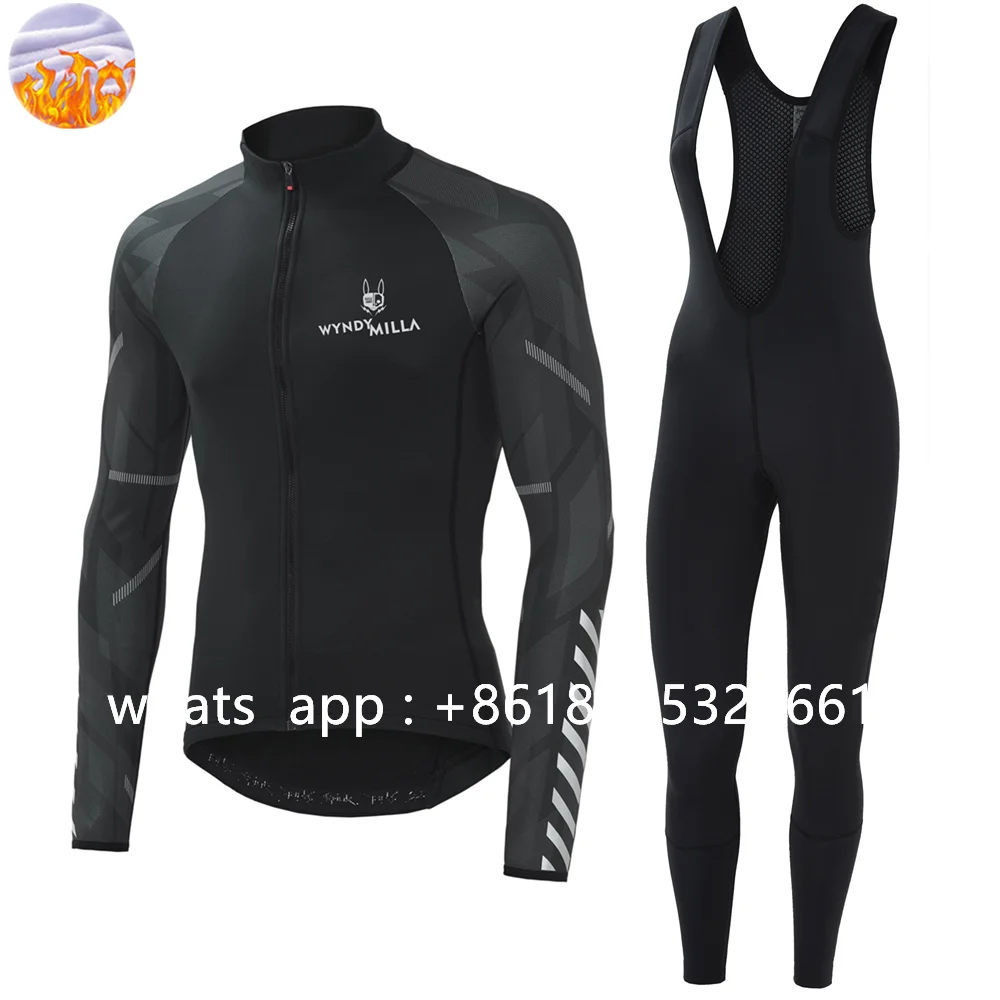 Men's Winter Cycling Jacket Long Sleeve Thermal Fleece Suspender Trousers Set Ciclismo Hombre Outdoor Bike Mtb Light Clothing